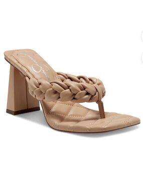 Jessica Simpson Quilted Thong Braided Block Heel Sandal in Beige